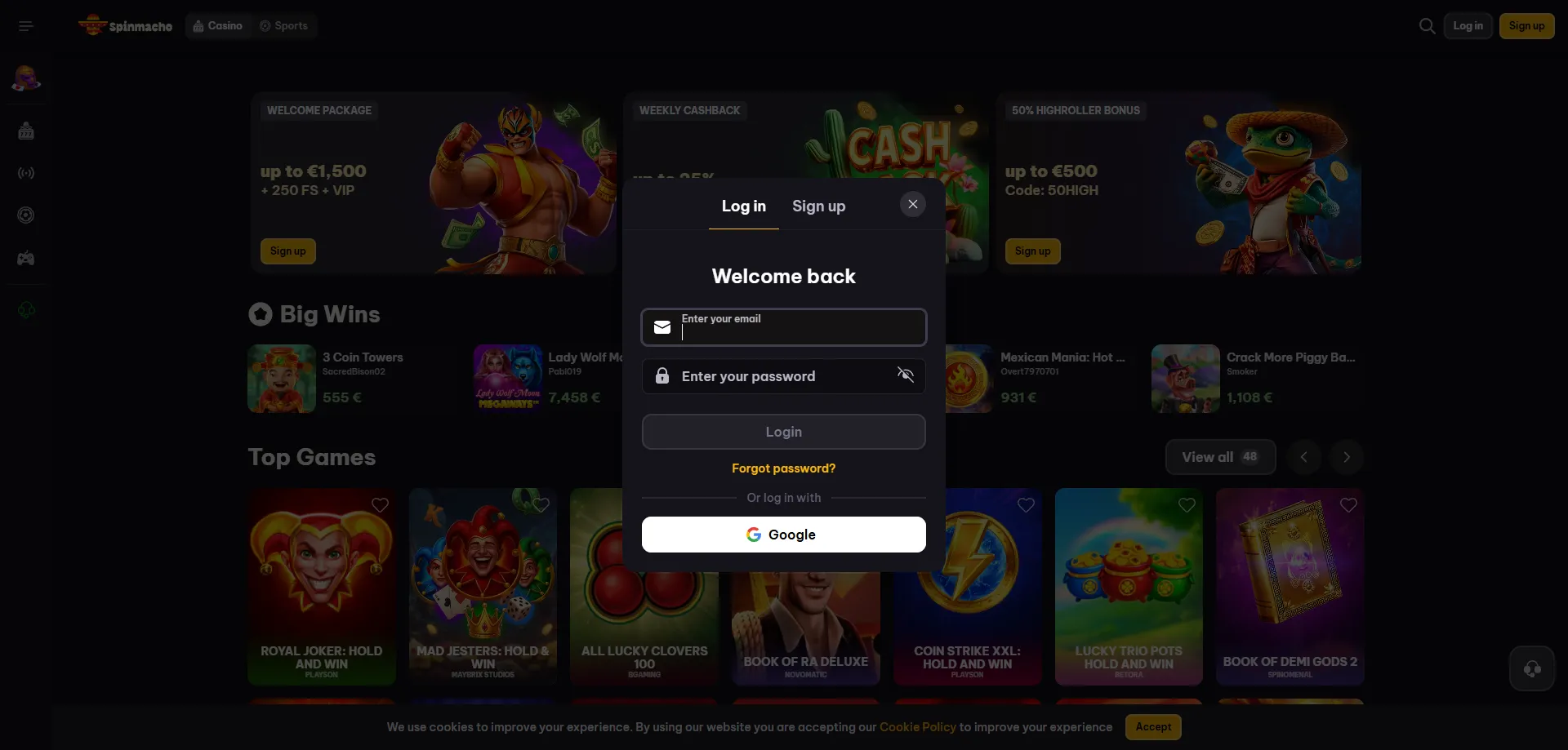 spinmacho-login SpinMacho Casino login account gestione dal telefono